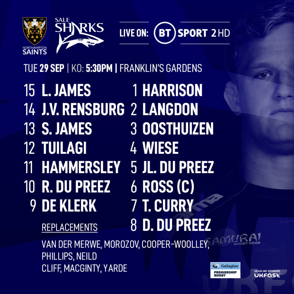 TEAM NEWS - Northampton Saints v Sale Sharks