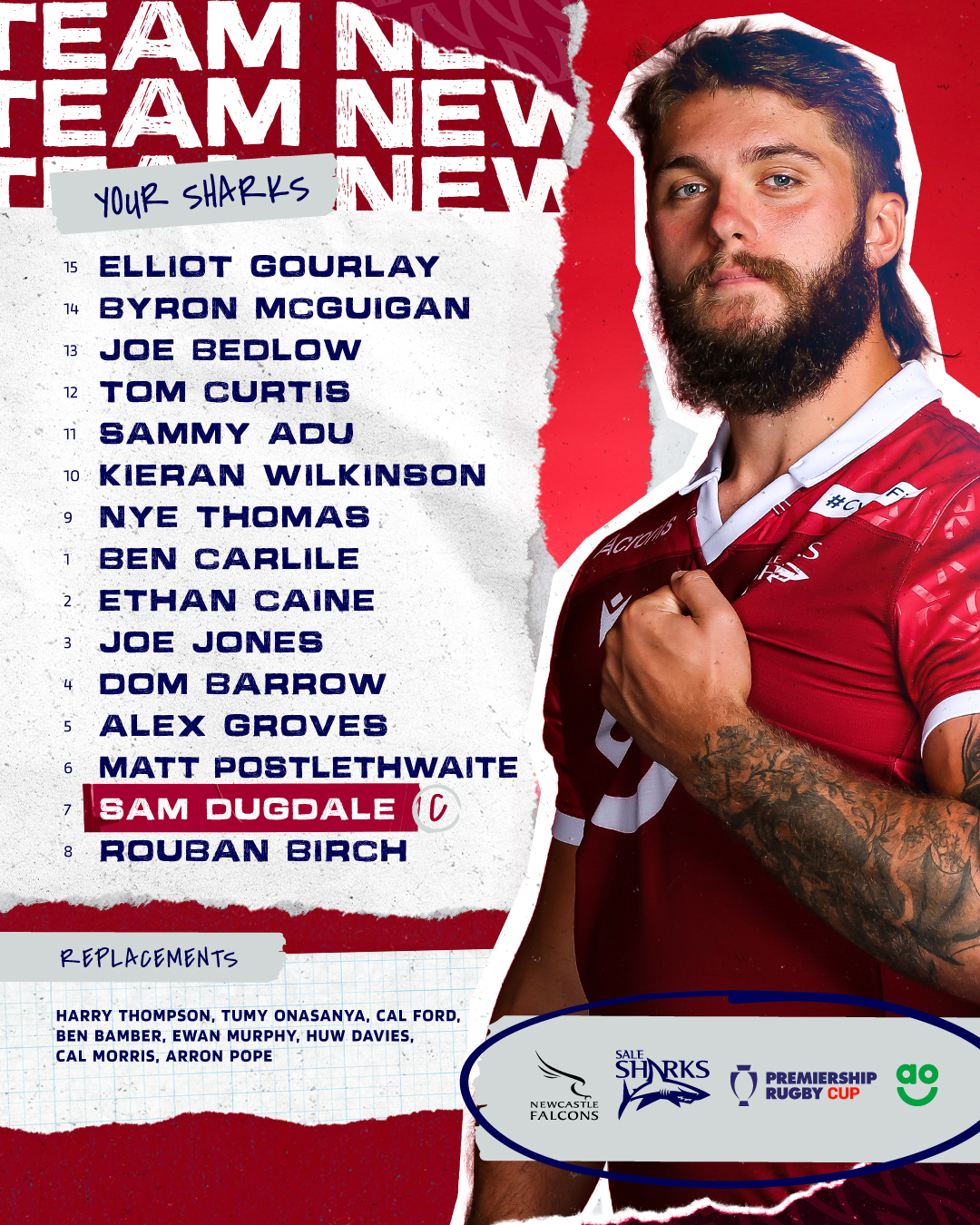 TEAM NEWS Newcastle Falcons v Sale Sharks Sale Sharks